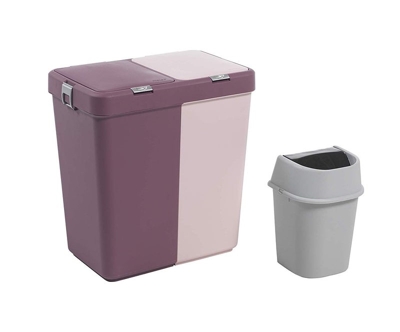 Mabel Home Plastic Laundry Basket with Lid, 2 Sections, Large Laundry Basket (Extra Trash Bin (1.6 Gallons) inc. Purple Pink) - Image 2